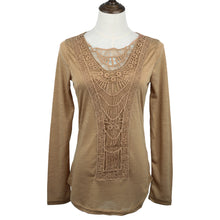 plus size women tops crochet lace t-shirts womens long sleeve casual tops tees tshirt camisetas mujer blusa J4U66