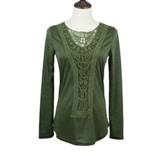 plus size women tops crochet lace t-shirts womens long sleeve casual tops tees tshirt camisetas mujer blusa J4U66