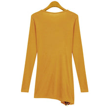 plus size women long sleeve t-shirts women knitted cotton asymmetrical zipper hem tops black and yellow J4U66