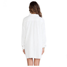 Pocket Pullover Long Blouse Plain White Long Sleeve Shirt Loose Long to Hip Camisas Mini Sexy Dress for Women Girls J4U66