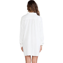 Pocket Pullover Long Blouse Plain White Long Sleeve Shirt Loose Long to Hip Camisas Mini Sexy Dress for Women Girls J4U66