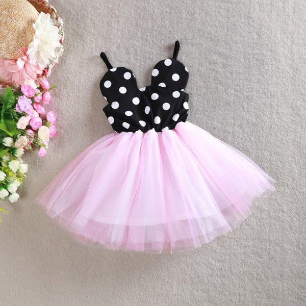Princess Baby Girls Gauze One Piece Dress Polka Dot Braces Tutu Dress 2-6Y PY1 J4U66