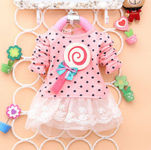 Princess Baby Kids Girls Lace Dress Candy Polka Dot Print Long Sleeve Shirt Dresses J4U66
