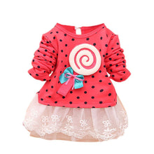 Princess Baby Kids Girls Lace Dress Candy Polka Dot Print Long Sleeve Shirt Dresses J4U66
