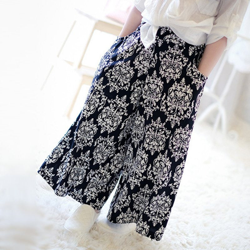 Princess Girls Floral Print Ethnic Elastic Tutu Skirts Pants Kids Loose A Line Long PantJFY66