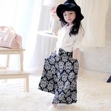 princess girls floral print ethnic elastic tutu skirts pants kids loose a line long pant J4U66