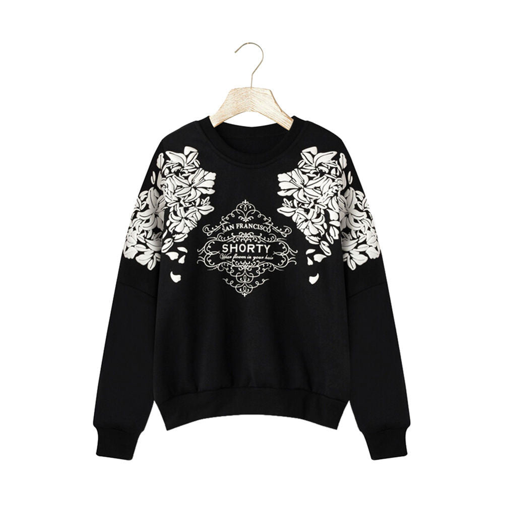 Print Graphic Floral Women Hoodies Long Sleeve Loose Hoody Warm Women Casual Clothes J495 Sweatshirt Mujer Harajuku Hoodies J4U66