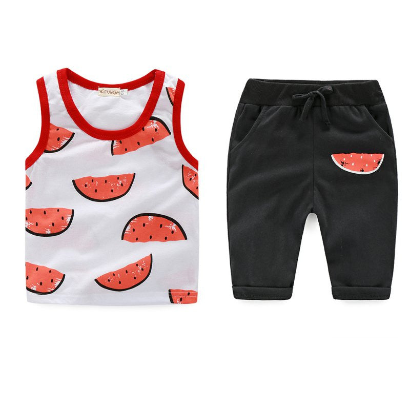 Pro Baby Boy Watermelon Printed Suit Sets Sleeveless Shirt+Shorts Kids Cartoon S Vest Clothes Set J4U66