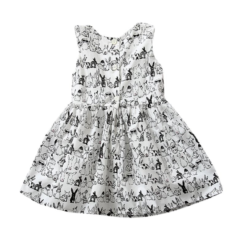 Pro Baby Girl Sleeveless Cartoon Dress Infant White Bunny Rabbit Print Ball Gown Tutu Dress Casual Kids Easter Clothes J4U66