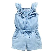 Pro Kids Girls Clothing Rompers Denim Blue Cotton Washed Jeans Sleeveless Bow Jumpsuit 0-5Years LE2 J4U66