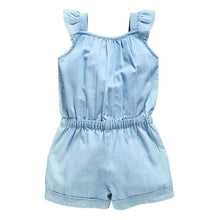 pro kids girls clothing rompers denim blue cotton washed jeans sleeveless bow jumpsuit 0~5 years J4U66