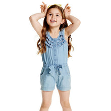 Pro Kids Girls Clothing Rompers Denim Blue Cotton Washed Jeans Sleeveless Bow Jumpsuit 0-5Years LE2 J4U66