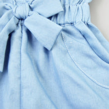 pro kids girls clothing rompers denim blue cotton washed jeans sleeveless bow jumpsuit 0~5 years J4U66