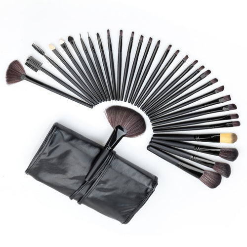 32pcss Cosmetic Facial Make up Brush Kit Wool Makeup Brushes Tools Set with Black Leather CaseJFY66