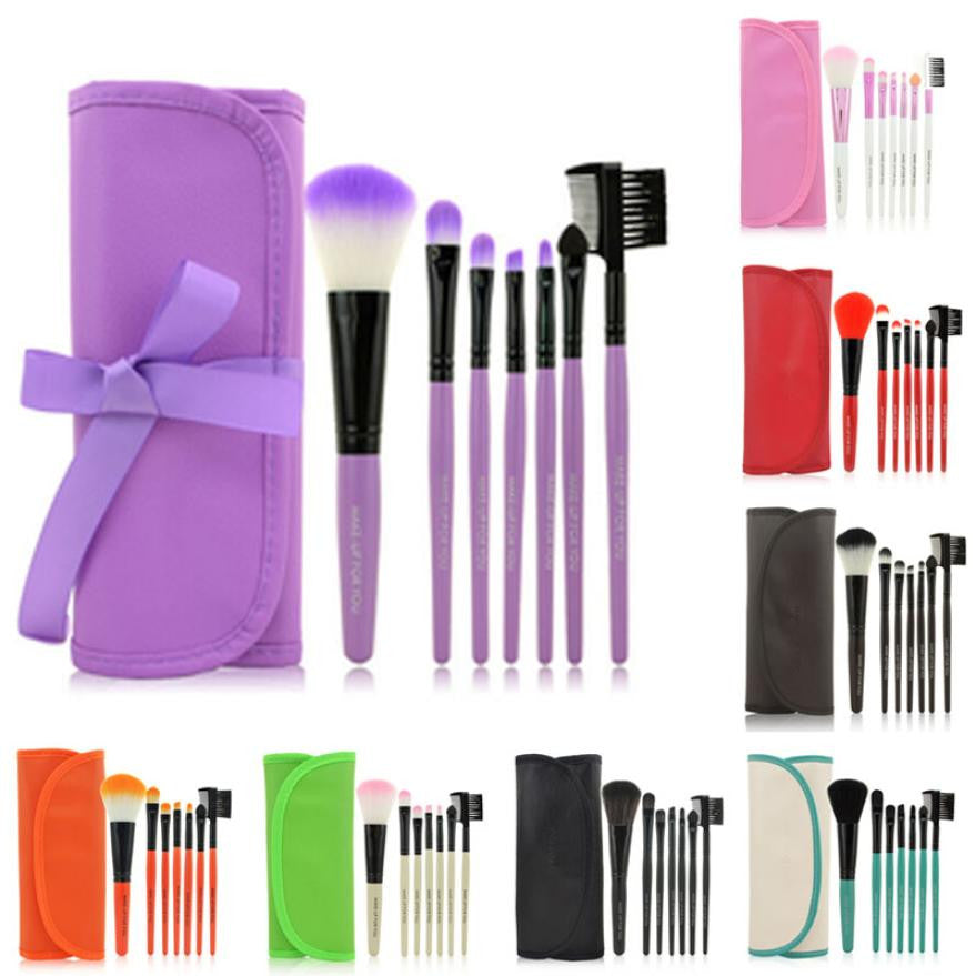 Professional 7pc Makeup Brush Set tools Make-up Toiletry Kit Wool Brand Make Up Brush Set Case Cosmetic Brush  J4U66