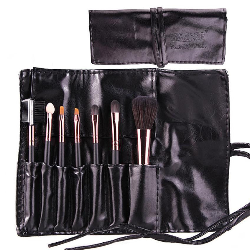 Professional 7pc Makeup Brush Set Tools Foundation Make-up Toiletry Kit Wool Brand Make Up Blush Brush Set Case 4 Colors J4U66