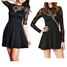 women lace dress half sleeve skater dress sexy clubwear party dresses vestidos plus size black J4U66