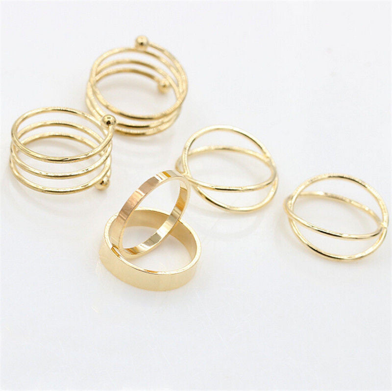 Punk Style Gold Sliver Knuckle Rings for women Finger Ring Gift 6pc Unique Ring Set J4U66