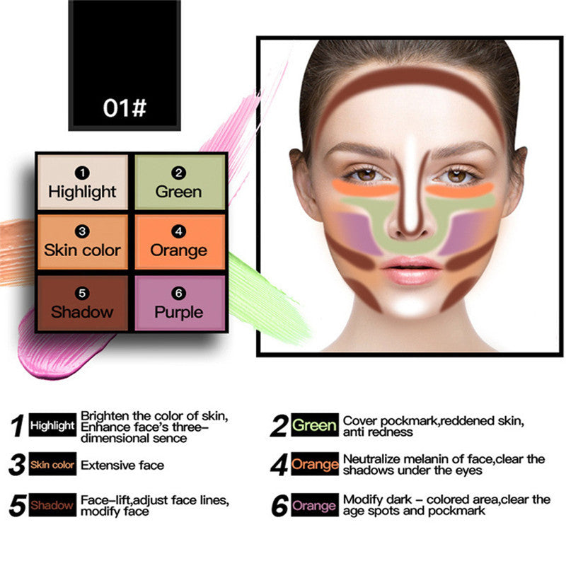 Face Shading Modification Of Color & Six-Color Contour Bronzer Highlighter Palette Set Trimming Powder Paste Composition J4U66