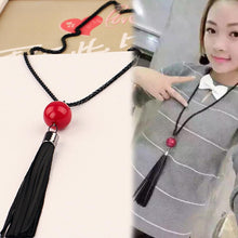 Red Beads ball pendant Necklaces leather Tassel Statement Necklace For Women Collar Jewelry S Long black chain Necklace J4U66
