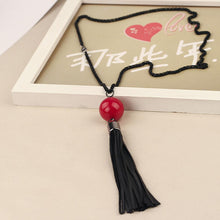 Red Beads ball pendant Necklaces leather Tassel Statement Necklace For Women Collar Jewelry S Long black chain Necklace J4U66