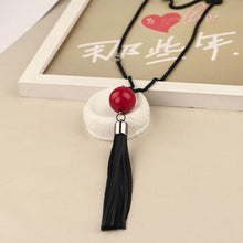 Red Beads ball pendant Necklaces leather Tassel Statement Necklace For Women Collar Jewelry S Long black chain Necklace J4U66