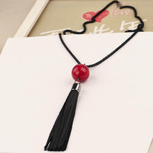 Red Beads ball pendant Necklaces leather Tassel Statement Necklace For Women Collar Jewelry S Long black chain Necklace J4U66