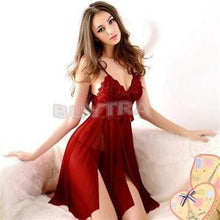 Red sexy long dressing night gown transparent dress evening nightgown nightie sleepwear lingerie for women J4U66