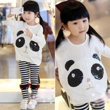 new children's clothing Girls cute paillette panda batwing Hoodies sweatshirts kids t-shirts clothes J4U66