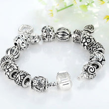 Retro DIY Beads Bracelet Snake Chain Heart Charm Bracelet Jewelry For Women 18cm/20cm J4U66
