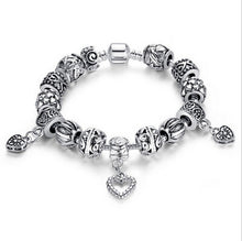 Retro DIY Beads Bracelet Snake Chain Heart Charm Bracelet Jewelry For Women 18cm/20cm J4U66