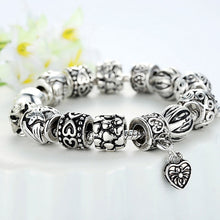 Retro DIY Beads Bracelet Snake Chain Heart Charm Bracelet Jewelry For Women 18cm/20cm J4U66
