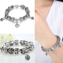 Retro DIY Beads Bracelet Snake Chain Heart Charm Bracelet Jewelry For Women 18cm/20cm J4U66