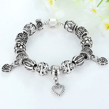 Retro DIY Beads Bracelet Snake Chain Heart Charm Bracelet Jewelry For Women 18cm/20cm J4U66
