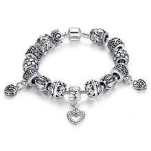 Retro DIY Beads Bracelet Snake Chain Heart Charm Bracelet Jewelry For Women 18cm/20cm J4U66