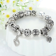 Retro DIY Beads Bracelet Snake Chain Heart Charm Bracelet Jewelry For Women 18cm/20cm J4U66
