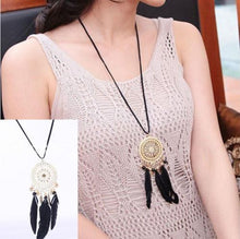 Retro Exquisite Indian Feather Leaf Hollow Lace Circle Dream Catcher Bohemia Lady Dress Sweater Necklace J4U66