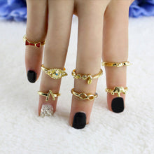 Retro Gold Finger Rings For Women 7pc Crown Bowknot Knuckle Ring Set J4U66