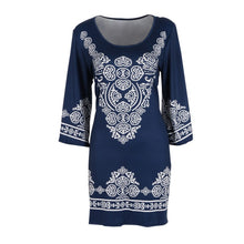 Retro Style Sexy Women Bodycon Dress Floral Printed 3/4 Sleeve Casual Mini Dresses Robe Femme J4U66