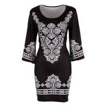 Retro Style Sexy Women Bodycon Dress Floral Printed 3/4 Sleeve Casual Mini Dresses Robe Femme J4U66
