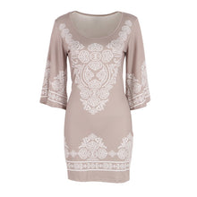 Retro Style Sexy Women Bodycon Dress Floral Printed 3/4 Sleeve Casual Mini Dresses Robe Femme J4U66