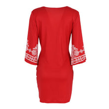 Retro Style Sexy Women Bodycon Dress Floral Printed 3/4 Sleeve Casual Mini Dresses Robe Femme J4U66