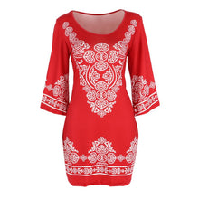 Retro Style Sexy Women Bodycon Dress Floral Printed 3/4 Sleeve Casual Mini Dresses Robe Femme J4U66