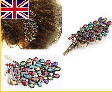 Retro Women Hairwear/Peacock Pattern Colorful Crystal Hairpins Women/Hair Jewelry Girls J4U66