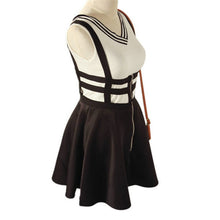 retro women hollow mini skater skirt cute suspenderclothes straps high waist skirts J4U66