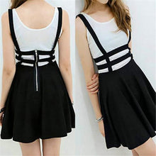 Retro Hollow Mini Skater Skirt Cute Suspender Clothes Straps High Waist SkirtsJFY66