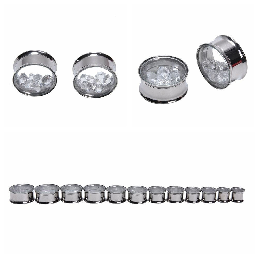 Rhinestone Crystal Flared Ear Expander Plugs Stainless Steel Ear Jewelry Ear Piercing  J4U66