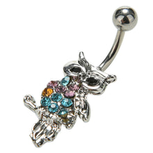 Rhinestone Owl Dangle Ball Barbell Bar Belly Button Navel Ring Body Piercing J4U66