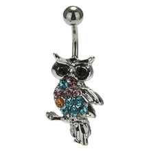 Rhinestone Owl Dangle Ball Barbell Bar Belly Button Navel Ring Body Piercing J4U66