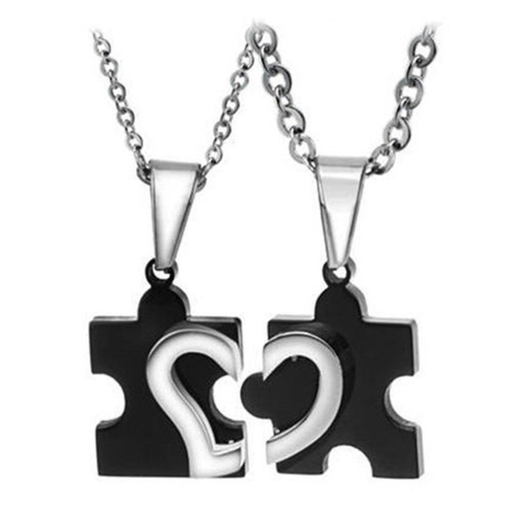 Romantic Men'sWomen's Couple Lovers Stainless Steel Love Heart Puzzle Necklaces & Pendants For Lover  J4U66